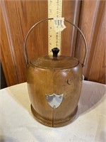 ANTIQUE ENGLISH OAK BISCUIT BARREL WITH INSERT