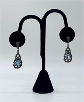 Sterling Earrings with Blue Stones and Marcasites