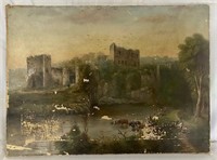 Very Old Oil on Canvas - Castle/Cows
