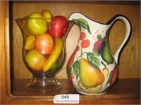 Decorative Pitcher & Vase W/ Artificial Fruit