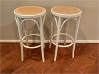 A Pair of Vintage White Bentwood Cane seat Stools