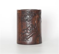 Chinese Carved Wood Brush Pot