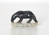 Rare Chinese Carved Black & White Jade Horse