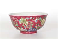 Chinese Famille Rose Carmine Ground Bowl