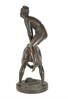 French Bronze Statue of Two Girls Jumping