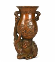 Japanese Copper Vase w. Monkeys