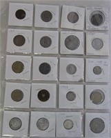 Sheet of Foreign Coins - Some Silver