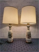Two Metal and Ceramic Cream-coloured Lamps