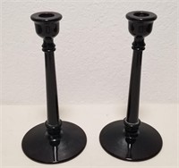 (2) Vintage Dark Purple Glass Candlesticks