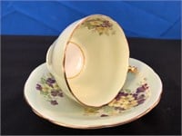 Aynsley Cup & Saucer Purple/ Yellow Pansy C1934