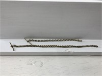 Two Antique Silver Tone Metal Watch Chains Both