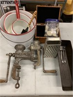Lot of Antique Pots-Meat Grinder and Misc.