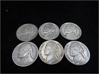 SIX SILVER WAR NICKELS