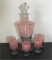 VINTAGE GLASS DECANTER AND GLASSES