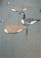 Three Metal Handcrafted Goose Decoys, Head Moves