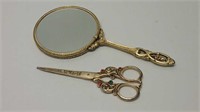 Ornate Brass Mirror & Scissors