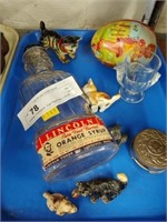 Candy Container, Cat Figurines, Lincoln Bottle