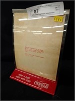 Early Coca-Cola Plastic Advertisement Menu Stand
