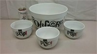 S&P Large Ceramic Popcorn Bowl W/ 3 Small Bowls