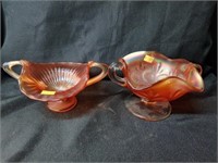 (2) Decorative Handle Carnival Glass Compote
