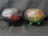 (2) Louisa Carnival Glass Pattern Footed Bowls