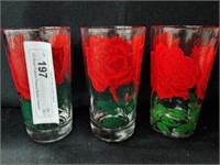(3) Rose Pattern Peanut Butter Glasses