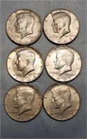 (6) 40% silver Kennedy Half Dollars