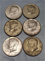 (6) 40% silver Kennedy Half Dollars 1966-68