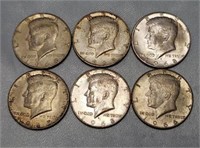 (6) 40% silver Kennedy Half Dollars 1965-68