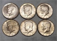 (6) 40% silver Kennedy Half Dollars 1965-67
