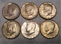 (6) 40% silver Kennedy Half Dollars 1965-68