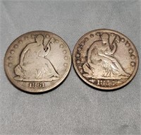 (2) Seated Liberty Half Dollars