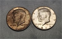 (2) 1964 Kennedy Half Dollars