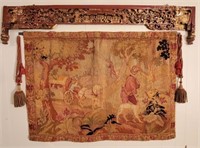 19th Century Tapestry & Carved Wood Asian Top