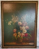 Framed Floral Oil on Canvas Painting