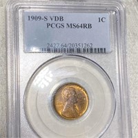 1909-S V.D.B. Lincoln Wheat Penny PCGS - MS 64 RB