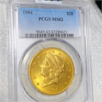 1904 $20 Gold Double Eagle PCGS - MS62