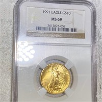 1991 $10 Gold Eagle NGC - MS69 1/4Oz