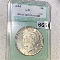 1924-S Silver Peace Dollar NTC - MS63