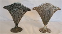 Pair of Stunning silver plate Fan vases