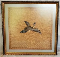 Vintage Framed Embroidered Silk Bird Decor