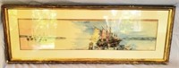 Vintage Gold Framed Watercolor Painting Sailboats