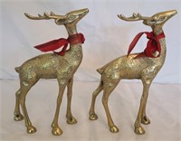 Vintage Pair of heavy brass deer