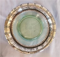 Sterling Silver Vaseline Depression Glass Bowl