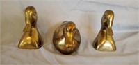 3 pc Decorative Brass Duck & Duck Head Bookends