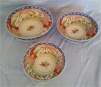 Set of 3 handpainted ceramic Asian decor bowls