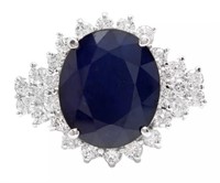9.18 Cts Natural Blue Sapphire Diamond Ring