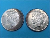 (2) Two 1922 Peace Silver Dollars Coins