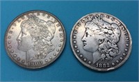 1900 & 1882 O/S Morgan Silver Dollars Coins