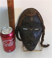 Hand Carved Dan African Mask with Braided Hair